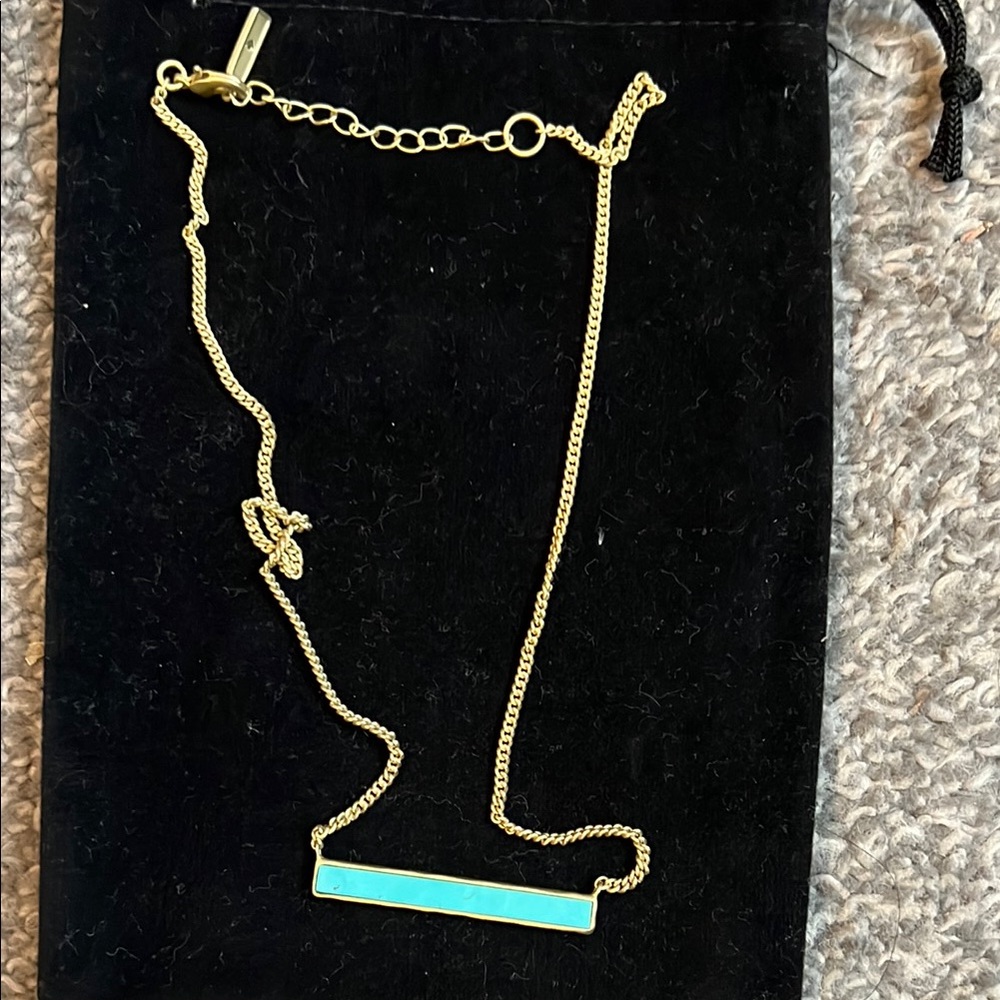 Gold Bar Pendant Necklace with Turquoise Inlay